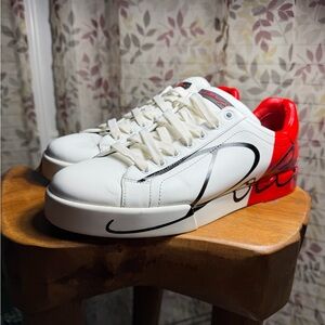 Dolce & Gabbana Portofino White Red Lace Up Mans Sneakers Sz 10-10.5 US